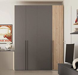 Armadio moderno 4 ante battenti H.257 color Grigio Titanio e Royal Oak