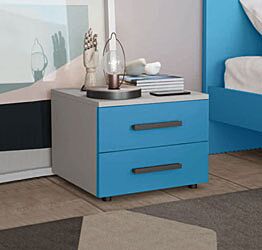 Comodino Master moderno, 2 cassetti, finitura Cadaques e Cemento Artico