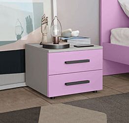 Comodino Master moderno, 2 cassetti, Papaya e Cemento Artico