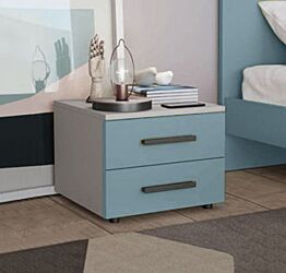 Comodino Master moderno, 2 cassetti, finitura Cadaques e Cemento artico