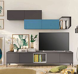 Parete attrezzata per la zona living, Grigio titanio con pensile Cadaques