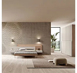 Camera matrimoniale con comodino sospeso, Sequoia honey e Corda