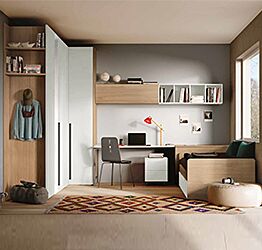 Cameretta per ragazzo in finitura Noce biondo e Bianco opaco