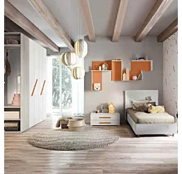 Cameretta scontata per ragazzi in Bianco frassino e Gessato cenere