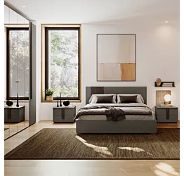 Camera completa con armadio, letto e comodini, Grigio cenere