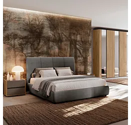 Camera matrimoniale con letto contenitore, Noce biondo e Bronzo