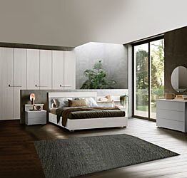 Camera con armadio 6 ante battente, finitura Bianco altea e Grigio argento