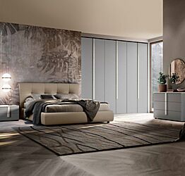 Camera con letto contenitore e armadio battente, Grigio argento e Bianco