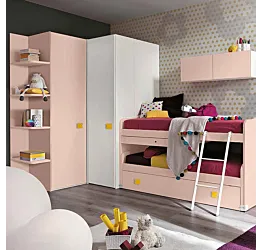 Cameretta con cabina e letto multifunzionale, finitura Bianco frassino, Peonia e Girasole Zenzero Shop