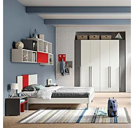 Cameretta ragazzi con letto ad una piazza e mezza, Rosso, Kiri e Grigio scuro Zenzero Shop