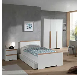 Cameretta completa con armadio 3 ante, letto e comodino pino e bianco