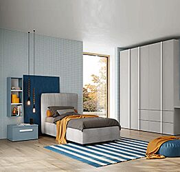 Cameretta ragazzo con letto imbottito e armadio battente Grigio dorian e Cadaques