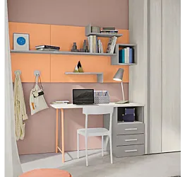 Scrivania con cassettiera Grigia dorian, Rovere gesso e Papaya