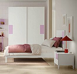 Cameretta ragazza Papaya e Rovere Bianco con armadio scorrevole