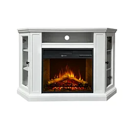 Camino elettrico caminetto da terra ad angolo MADISON in legno Bianco L126 x P78 x H83