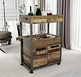 Carrello porta bibite con ruote, finitura Rovere effetto invecchiato e Cemento scuro