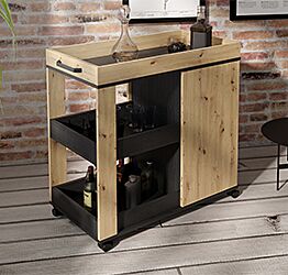 Carrello industry porta bibite, finitura Rovere Artisan e Rovere nero