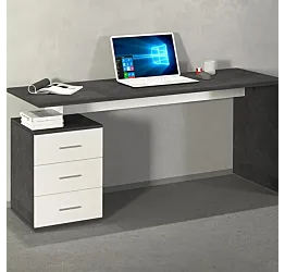 Scrivania 3 cassetti, 160x75x60 h cm, Bianco laccato lucido e Ardesia
