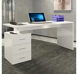 Scrivania 3 cassetti, 160x75x60 h cm, Bianco laccato lucido