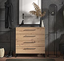 Cassettiera industry con 4 cassetti, finitura Rovere