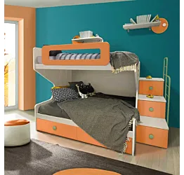 Letto castello 1 piazza e mezza, con scaletta contenitiva, Cenere wood e Albicocca Zenzero Shop