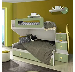 Letto a castello 1 piazza e mezza con scaletta contenitiva, Nuvola frassino e Salvia Zenzero Shop