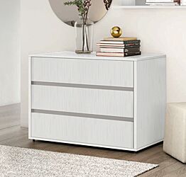 Comò 3 cassetti Rovere Bianco, chiusura rallentata