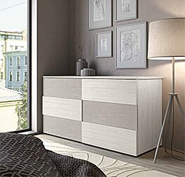 Comò bicolor 6 cassetti, finitura Graniglia chiara e Bianco altea