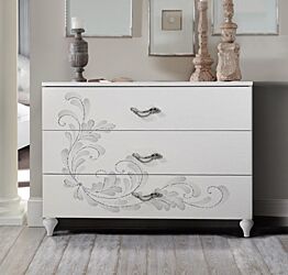 Comò moderno con serigrafie floreali a 3 cassetti