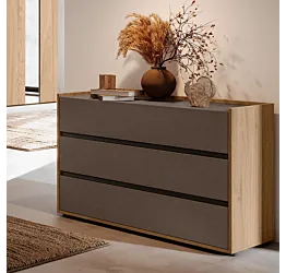 Comò 3 cassetti, Noce biondo e Bronzo, L.114 H.77