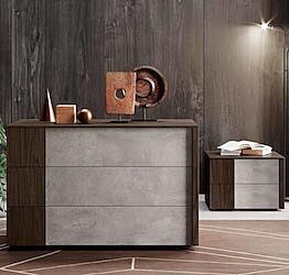 Set Santorini  composto da comò e 2 comodini, Noce moro e Ardesia cemento 