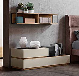 Comò bahamas basso con top vetro, 2 cassetti, Noce biondo e Orzo