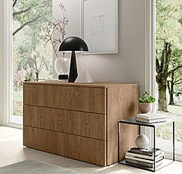 Comò di design 3 cassetti con maniglia presa laterale, finitura Rovere cognac