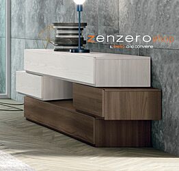 Comò particolare  con 4 cassetti e un vano a giorno di alta qualità in finitura Frassinato bianco e Quercia brown Zenzero Shop