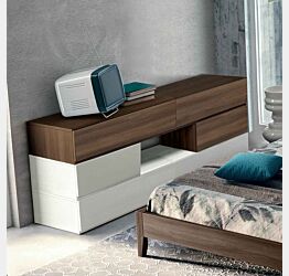 Comò particolare  con 6 cassetti e un vano a giorno di alta qualità in finitura Frassinato bianco e Quercia brown