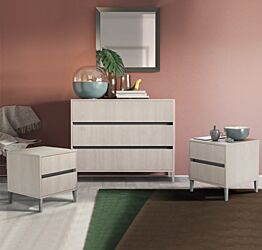 Set moderno comò e comodini con piedini in finitura Noce brina