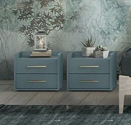 Coppia di comodini moderni a 2 cassetti, finitura Cadaques, made in Italy