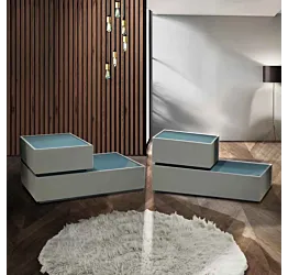 Comodini 2 cassetti, Laccato Ceruleo e Celeste, L.100 Zenzero Shop