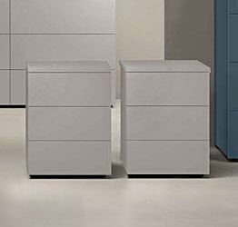 Coppia di comodini moderni a 3 cassetti, finitura Grigio Seta