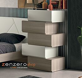 Settimino Bicolor particolare con 5 cassetti alternati di alta qualità in Frassinato bianco e Olmo