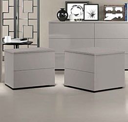 Coppia di comodini moderni a 2 cassetti, finitura Grigio Seta