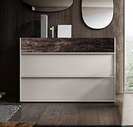 Comò bicolor Bali in finitura  Grigio seta e Legno bruciato