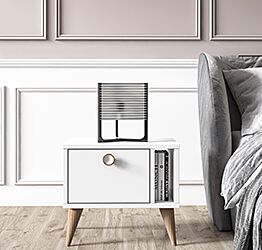 Comodino Ankara bianco con piedini rovere 