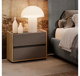 Comodino 2 cassetti, Noce biondo e Bronzo, L.54 H.47