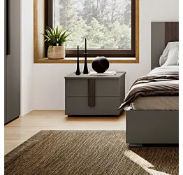 Comodino 2 cassetti, Grigio cenere con maniglia cannettata grigia, L.55