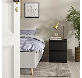 comodino nero opaco con due cassetti
