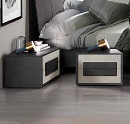 Coppia di comodini moderni, grigio resina chiaro e grigio resina scuro, made in Italy