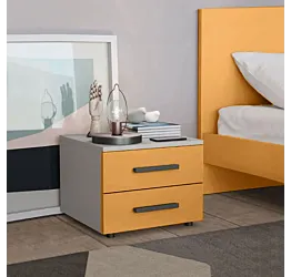 Comodino Master moderno, 2 cassetti, finitura Miele e Cemento Artico