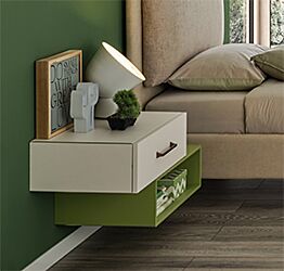 Comodino sospeso Moretti Compact, Bianco luce e Flora laccato