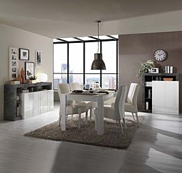 Soggiorno moderno completo in finitura bianco laccato lucido e ossido